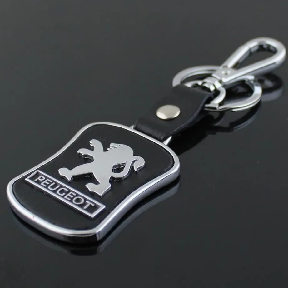 5PCSロットトップファッションカーロゴプジョーメタルレザーキーリングキーリングキーリングリングllaveros Chaveiro Car Emblem Key Holder2888