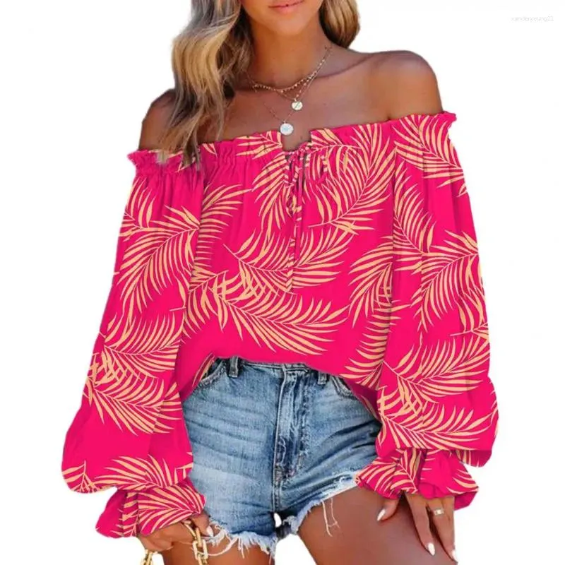 Damesblouses Off-shoulder Damesoverhemd Top met lange mouwen Kleurrijke printblouse Zacht Ademend Stijlvol Voor schoolfeest