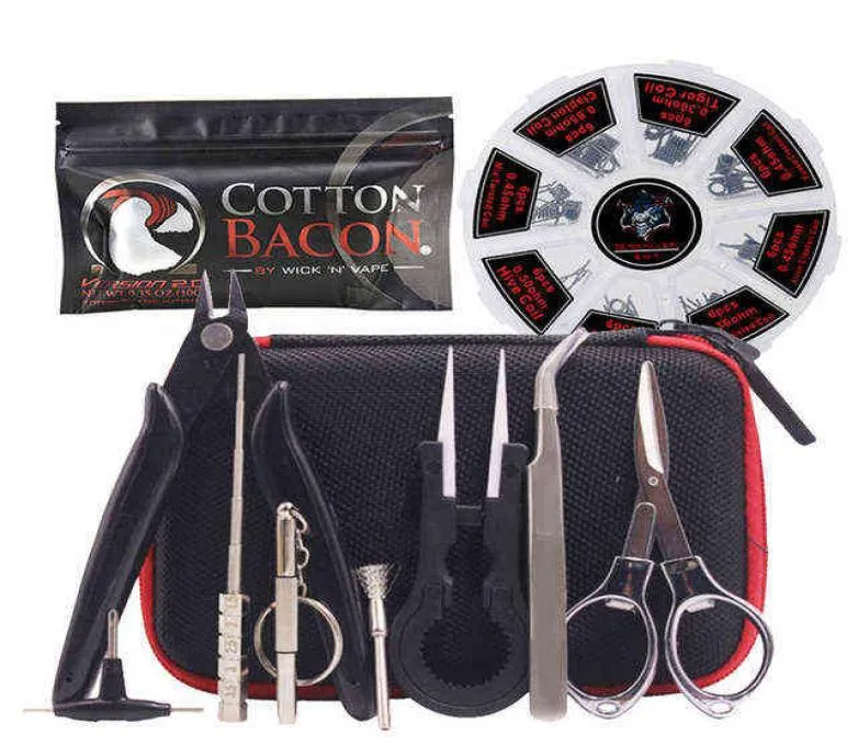 8 في 1 مجموعة أدوات لفائف مسبقة المصنفة كيس السيراميك ملاقط السلك السلك الفرقة Clapton Coil Bacon Cotton for RDA RTA RBA H2205103278273