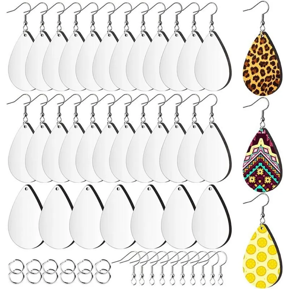 Porte-clés Sublimation Boucles d'oreilles vierges Inachevé Teardrop Transfert d'impression Pendentif pour bijoux DIY Making310p