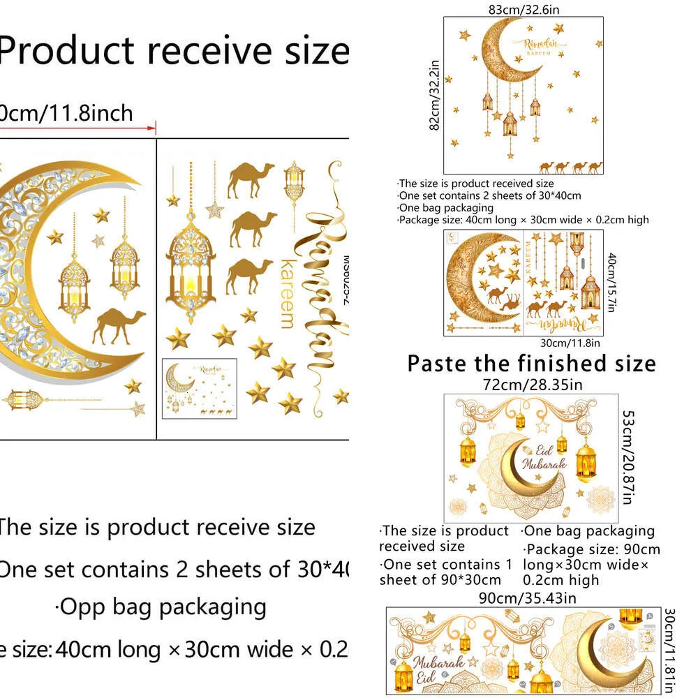 Новое украшение, наклейки с золотой луной, звездой, Ид Мубарак, вечерние наклейки на стены, окна, мусульманские украшения, декор для Рамадана Карима