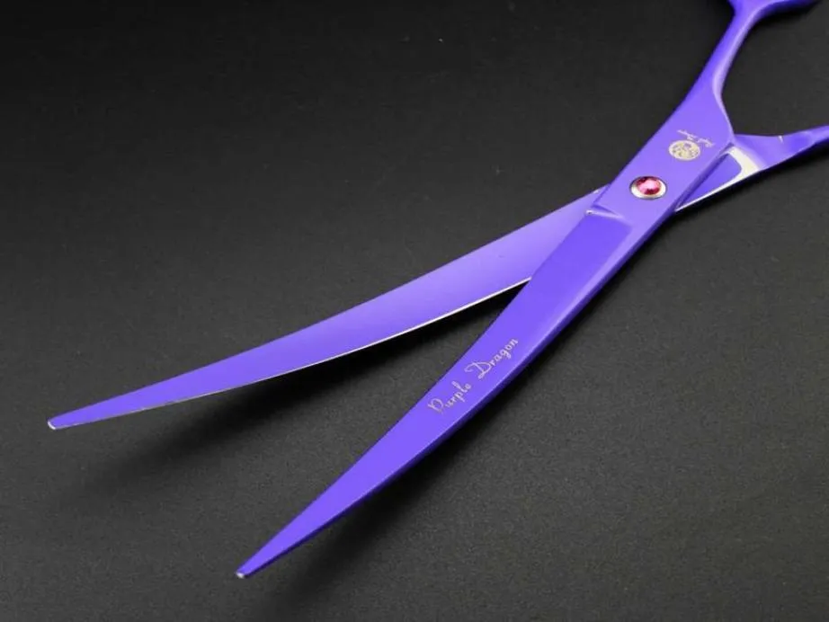 top quality with leather case purple dragon 90quot professional hair cutting scissors Pet hair scissors Curved scissors 62HRS 96224620