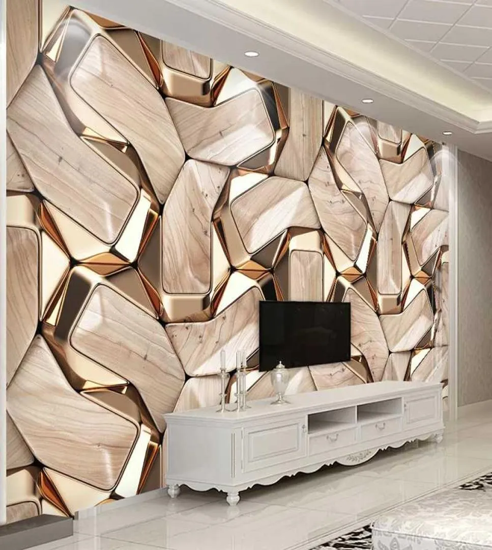 Selfeza tapety mural nowoczesna 3D abstrakcyjna geometria złota metalowa wzorzec po papieru salon KTV Waterproof Canvas7079815