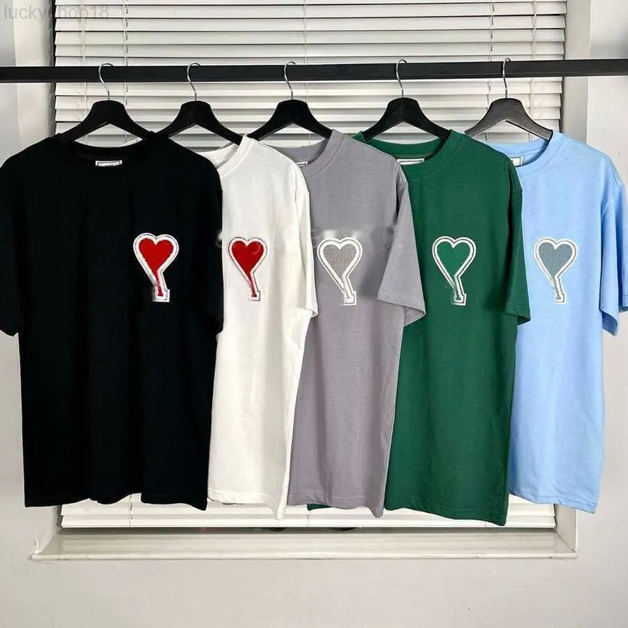Amis Designer T -Shirt Paris Polo Männer Frauen lieben Buchstaben Mode Stickerei Paar Kurzarm High Street Lose Round Neck Tee