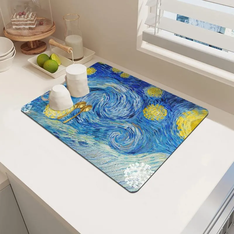 Table Mats Starry Sky Printed Meal Household Kitchen Cabinets Drain Washbasins Water Absorption And Drying