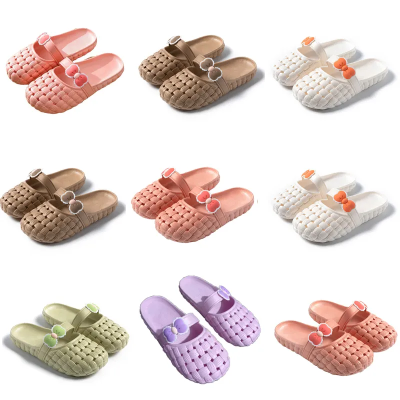 Produktdesigner tofflor Nytt för sommarkvinnor Green White Pink Orange Baotou Flat Bottom Bow Slipper Sandaler Fashion-014 Womens Flat Slides Outdoor 44 S