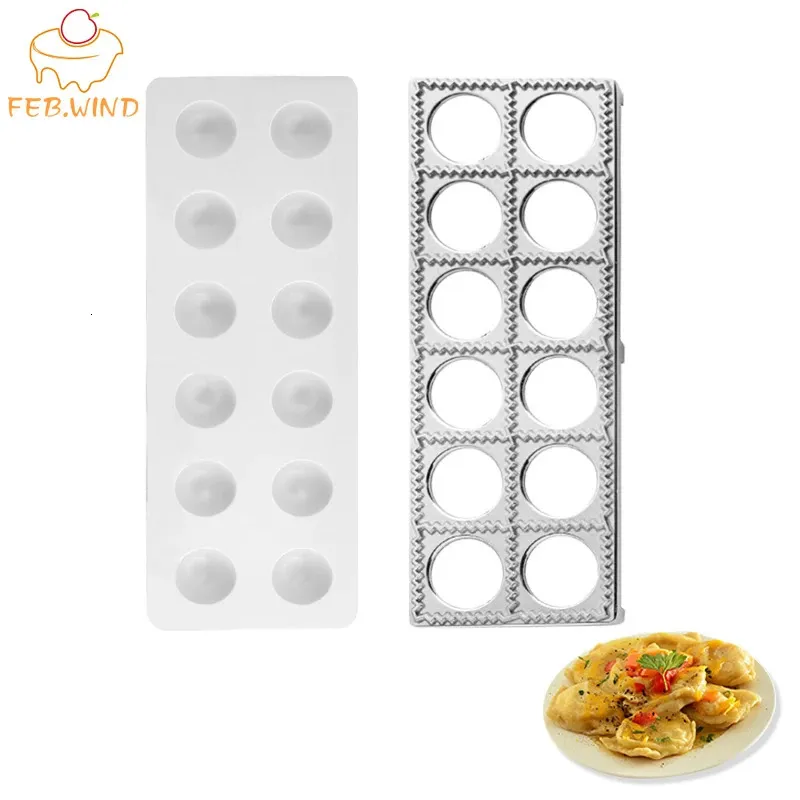 Plast- och legering Ravioli Maker 12 Holes Ravioli Mold MAL PELMENI Pasta Maker Kitchen Aid Pasta Tool Dumplin Mold Press 0116 240227