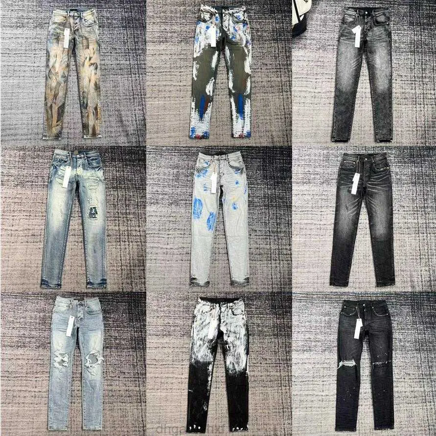 Jeans ksubi pour hommes de créateur violet, déchirés, droits, réguliers, taille Hip Hop lavés, vieux jeans noirs longs, empilés