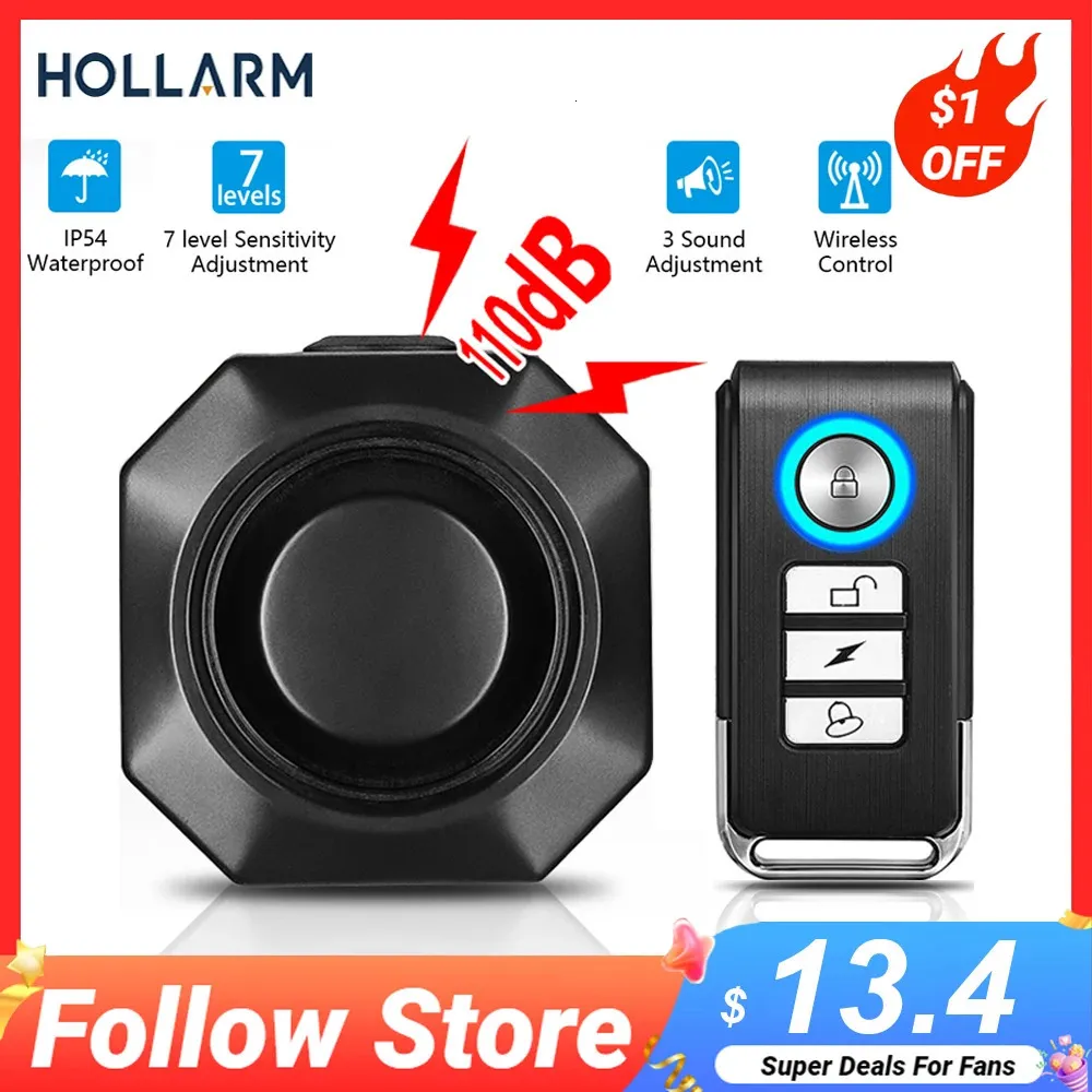 Hollarm Wireless Bike Vibration Alarm USB Charging Remote Control Burglar Motorcycle Bike Security Detector System Bicycle Alarm 240219