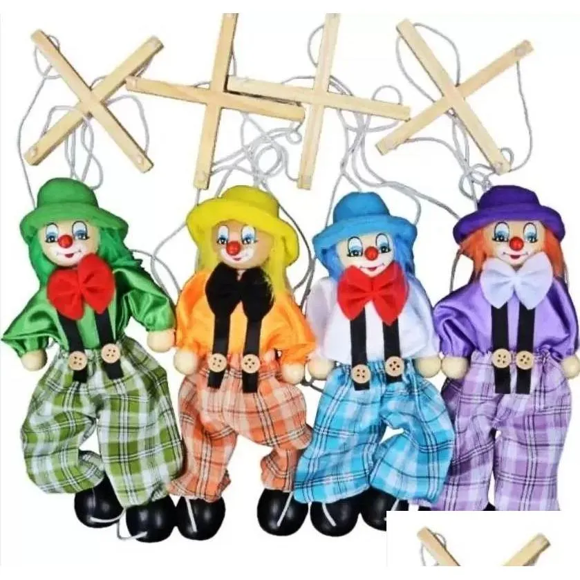 Party Favor 25Cm Funny Vintage Colorf Pl String Puppet Clown Wooden Nette Handcraft Joint Activity Doll Kids Children Gifts Drop Deliv Ot9Mp