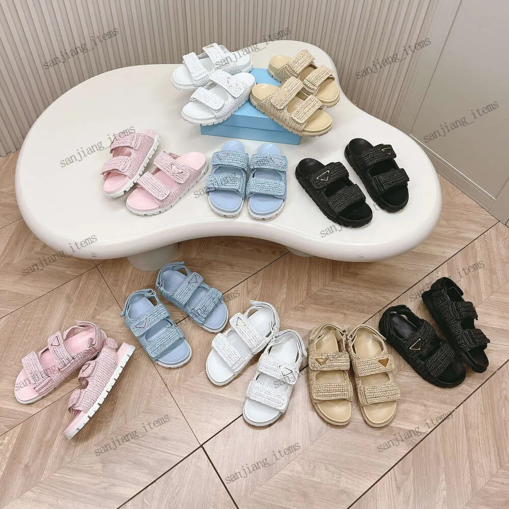 Klassiska designer tofflor sommarmonolith triangel virkning flatform glider kvinnor pappa sandaler dubbla remmar tjocka sulor strandband plattformar storlek 35-42