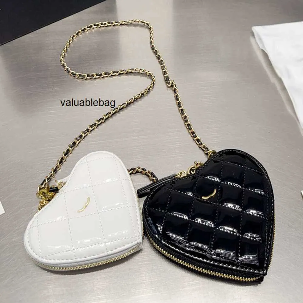 Вечерние сумки мини -двойной сердцевитель монетный кошелек дизайнер патент кожаная черная белая мателассе