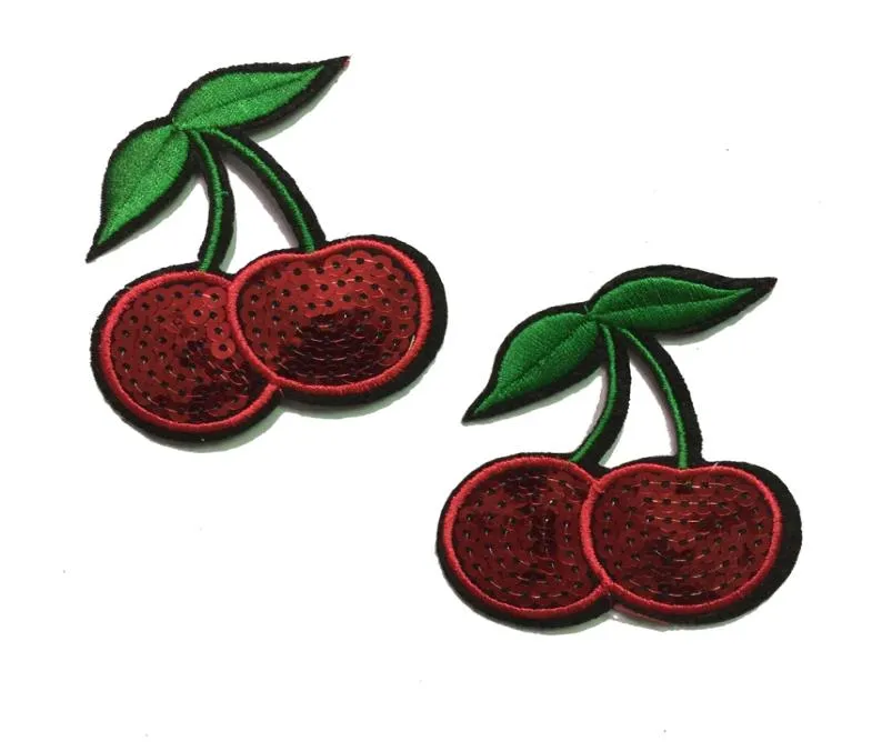 10 pezzi ciliegia ciliegia frutta ricamata applique ironon patch di paillettes per abbigliamento glitter ricamati giacca di jeans patch7419296