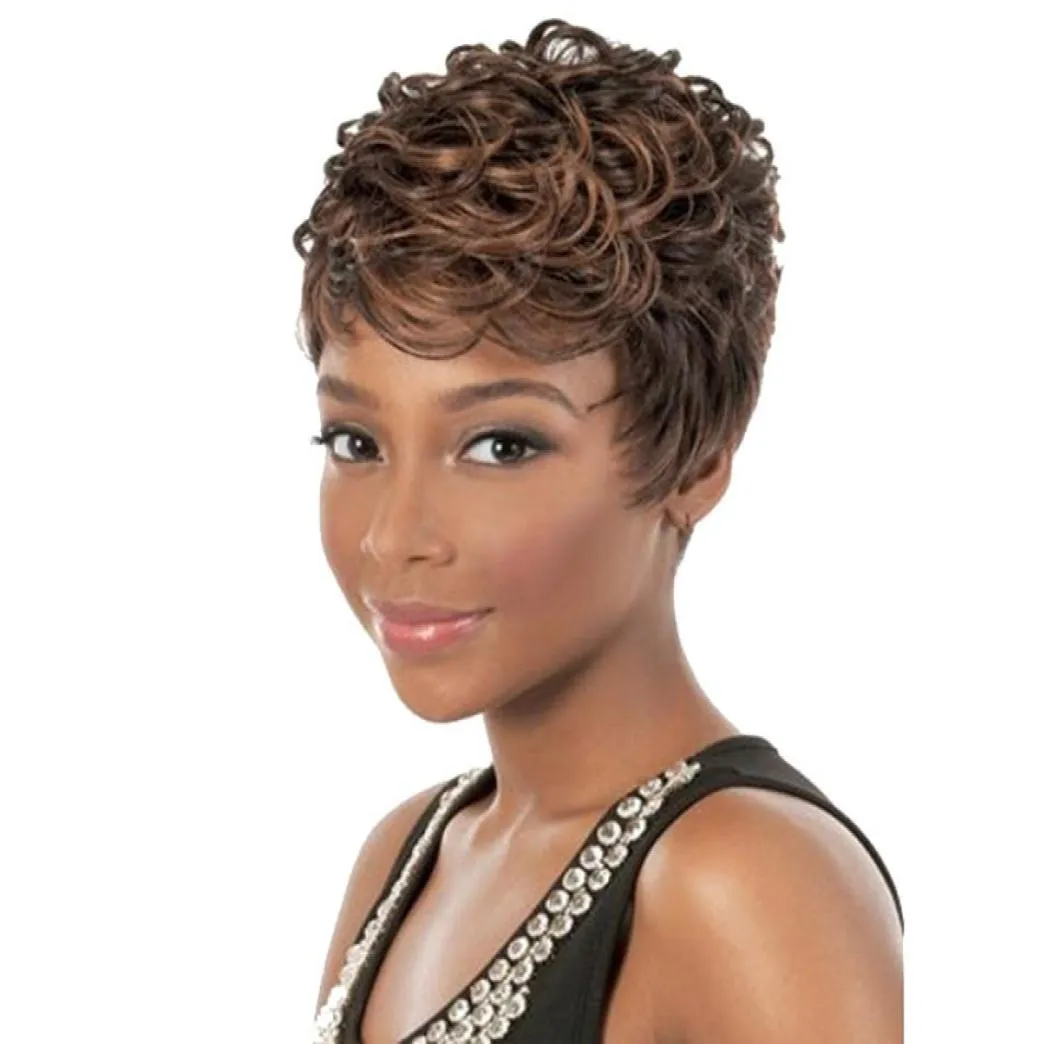 Woodfestival kort peruk för svarta kvinnor blandar färg afro kinky lockig peruk syntetfiber hår peruker afroamerikansk9930657