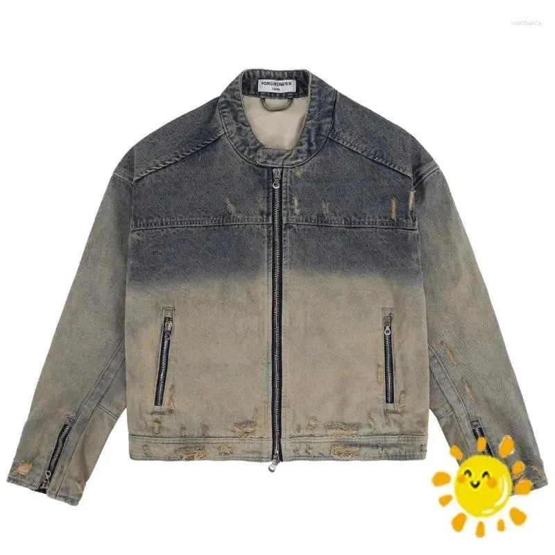 Herrenjacken Fasion Batik-Patchwork-Denim-Jeans-Reißverschlussjacke Männer Frauen Vintage-Kleidungsmantel