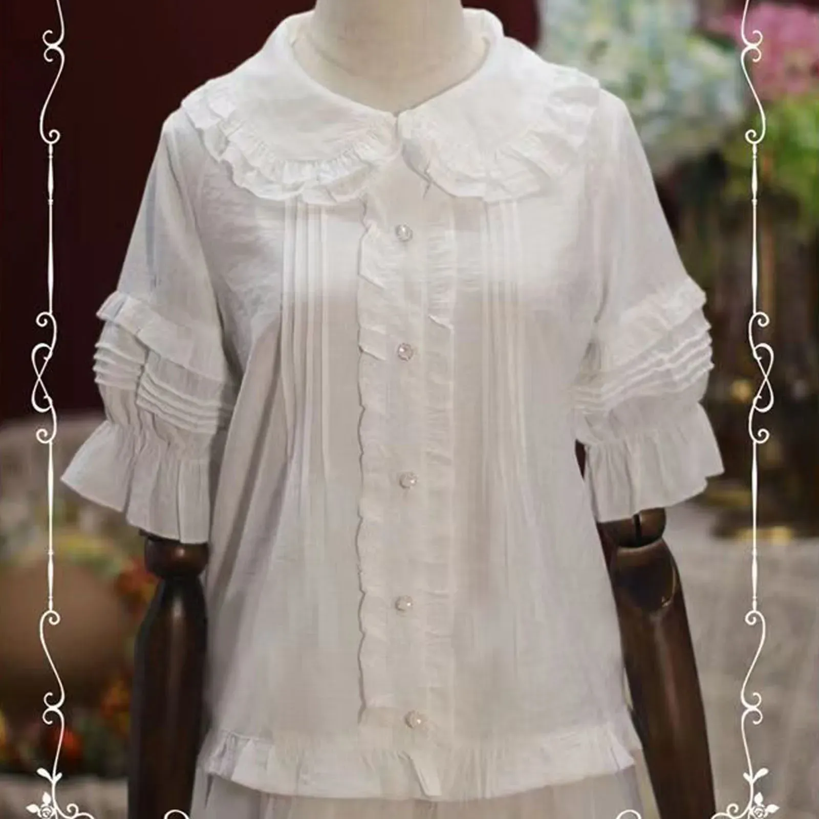 Skjorta vintage viktoriansk gotisk y2k lolita skjorta kvinnor elegant söt kawaii peter pan krage blusar japanska flickor blusas mujer topps