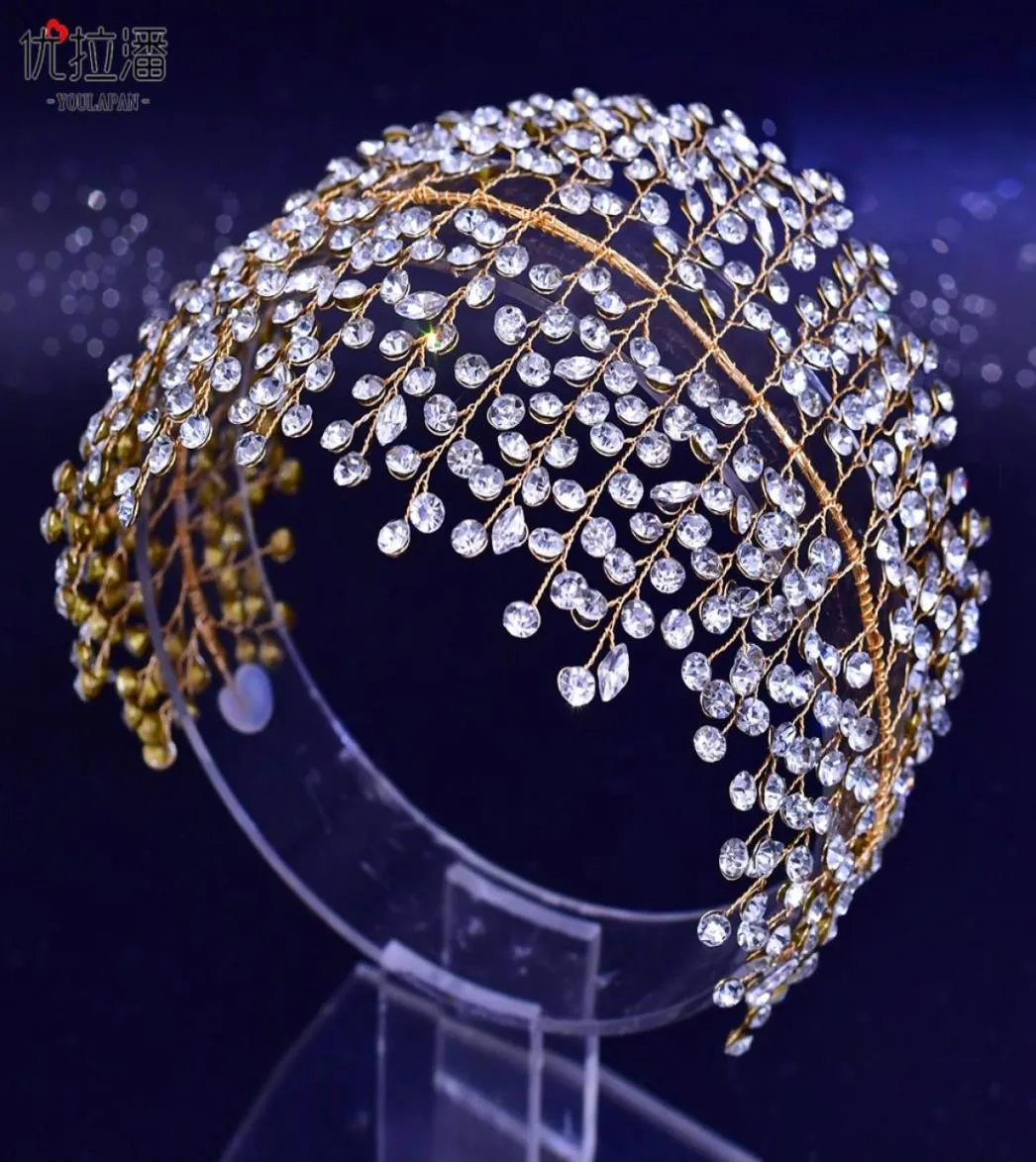 Złoty rozszerzony diament Tiara barokowy kryształowy nowoczesny koronę nowożycową dhinestone z biżuterią ślubną