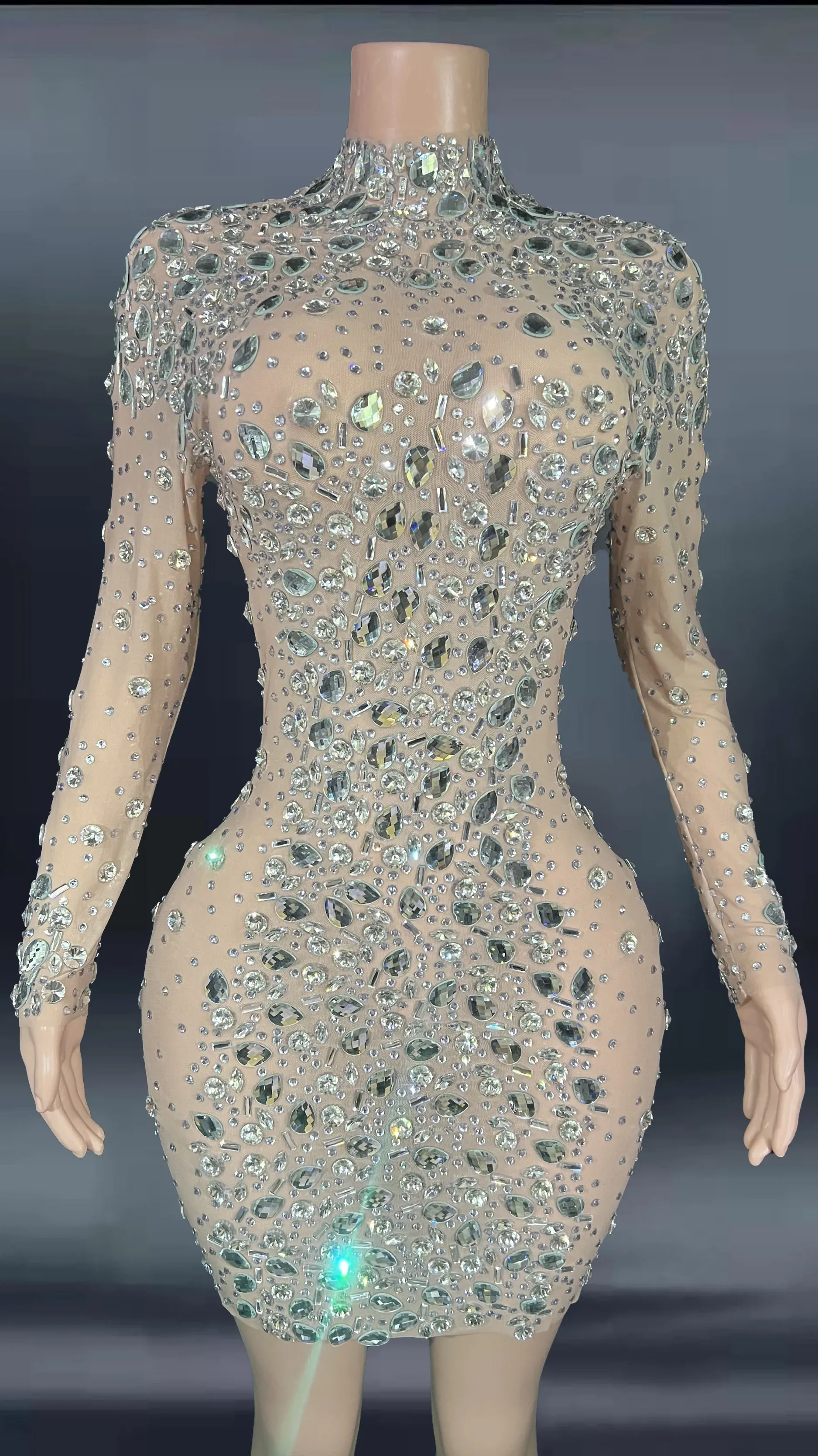 Spódnica błyszcząca srebrna duża dhineston przezroczysta mini sukienka wieczorne urodziny Świętuj luksusowy tancerz kostiumów migający plus rozmiar
