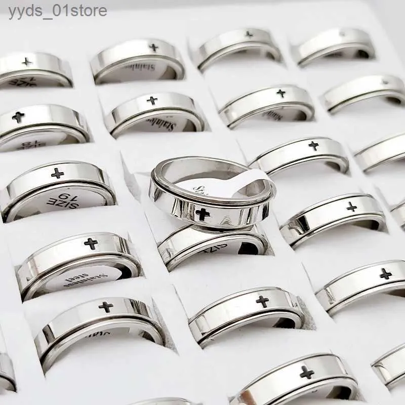 Band Rings 20/36 pcs/Lot gros anneaux en acier inoxydable pour hommes croix religieuse bijoux Style Punk anneau rotatif 6mm accessoires de mode L240305