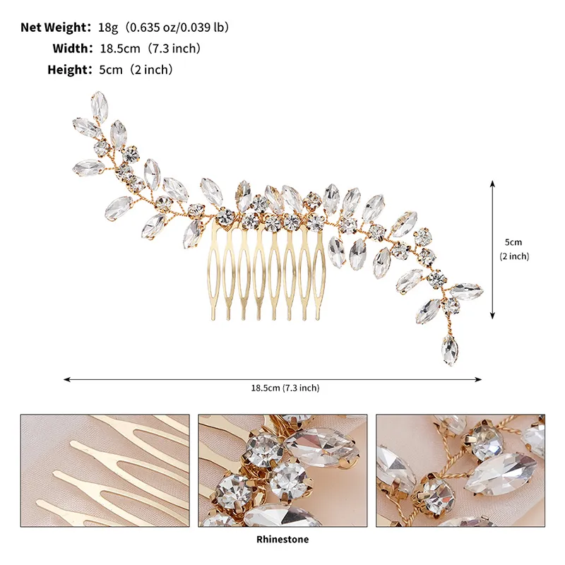 Gold Wedding Hair Comb Leaf Headpiece for Bride and Bridesmaids Crystal Bridal Hair Accessories