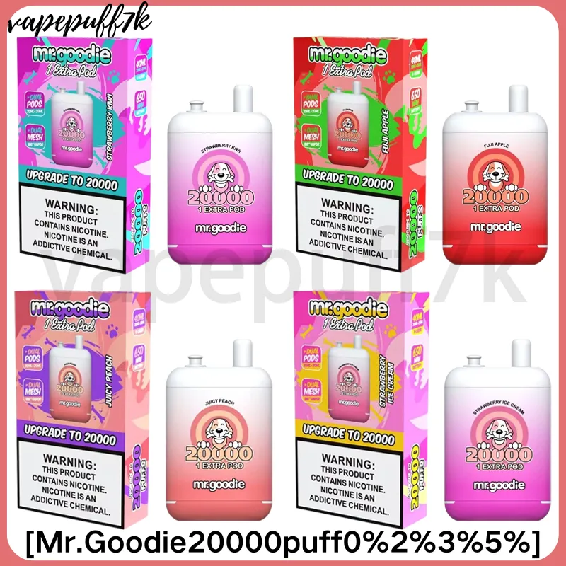 Большой затяжной из Vape Mr.goodie 20000 Puff 20k Puff Ondestable Vape Rechargable E Сигареты сетчатая катушка 12 цветов 20 мл*2 E-Liquid Puff 20k Vape 2%5%