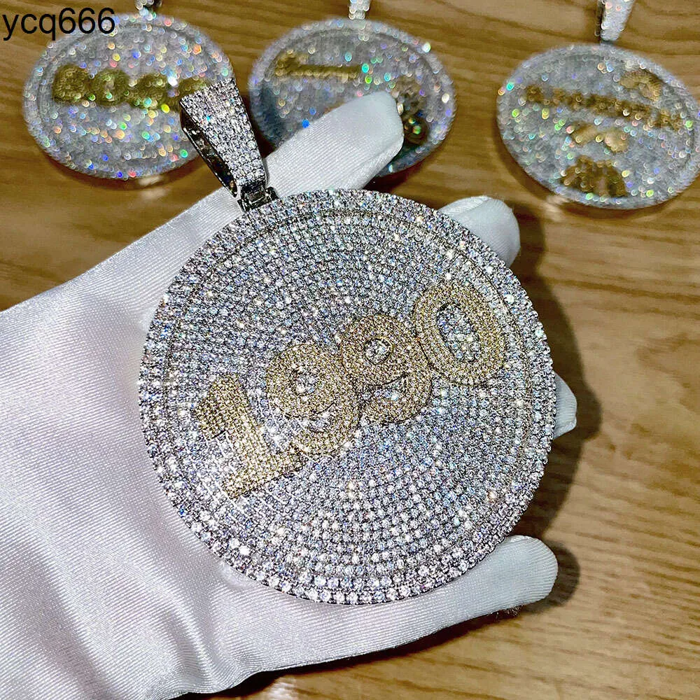 Micro pave diamante hip hop pingente dois tons cor ouro e prata vvs personalizado masculino gelado para fora jóias