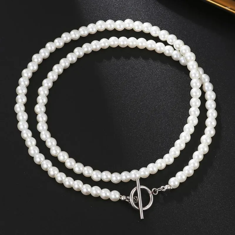 Koker 2024 Fashion Imitation Pearl Bead for Women OT Buckle olika storlekskedjor smycken på halsen