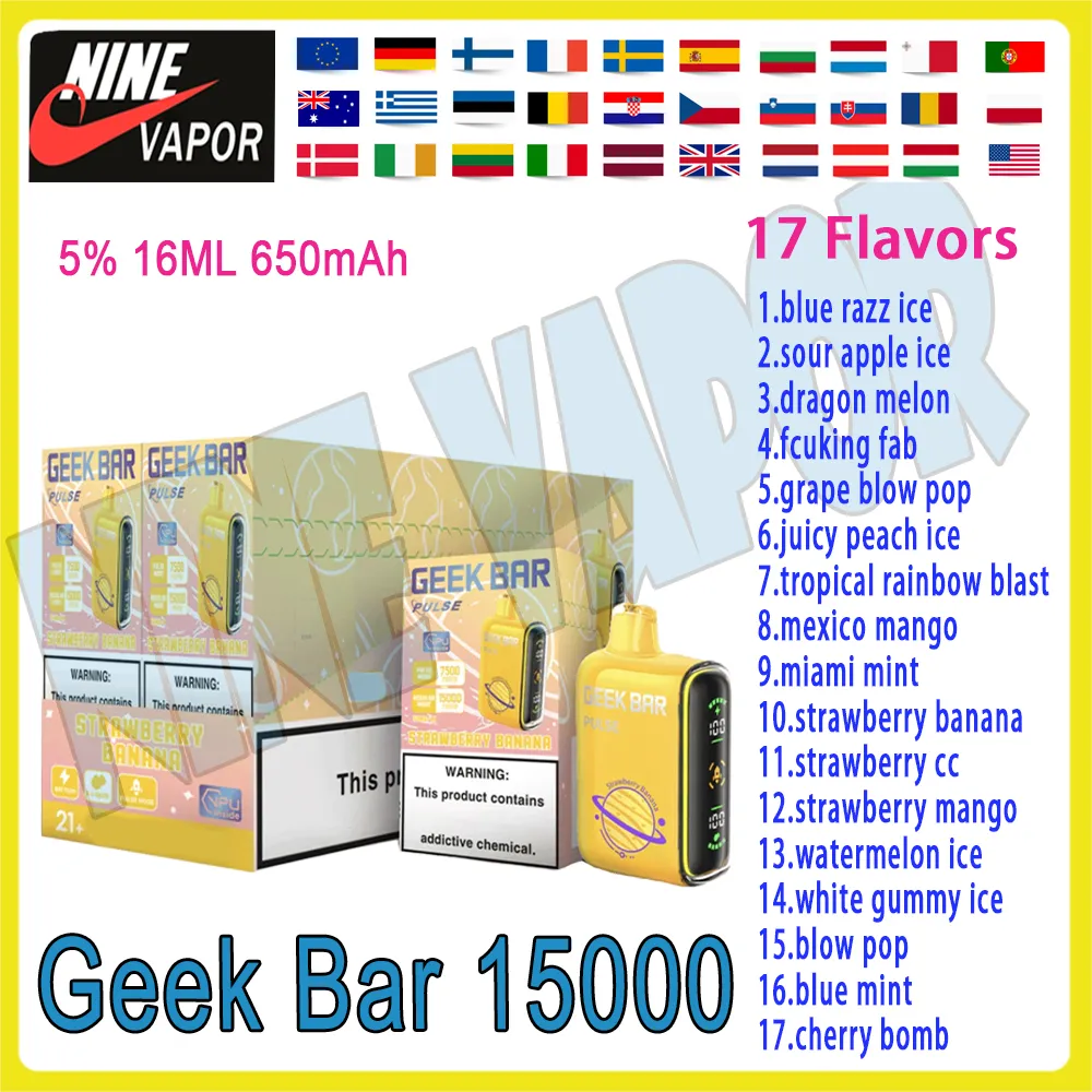 Originele geekbar 15000 Puff Disposable Vape Pen Elektronische sigaret 16 ml 17 SMAVOREN 650 MAH Oplaadbare airconditioning Device Puff 15K VAPE KIT