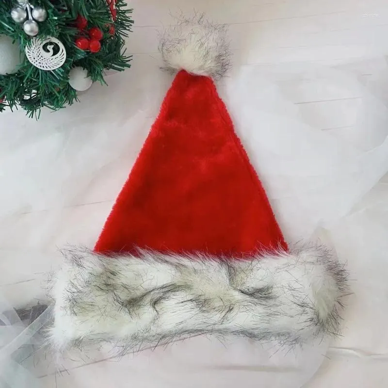 Bérets Adulte Peluche Chapeau De Père Noël Confortable Traditionnel Rouge Et Blanc Pour Cosplay