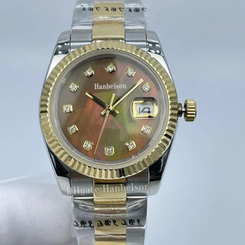 Diamond dameshorloge tweekleurig goud 36 mm zwarte schaal wijzerplaat automatisch uurwerk saffierglas cadeau dame horloges205c