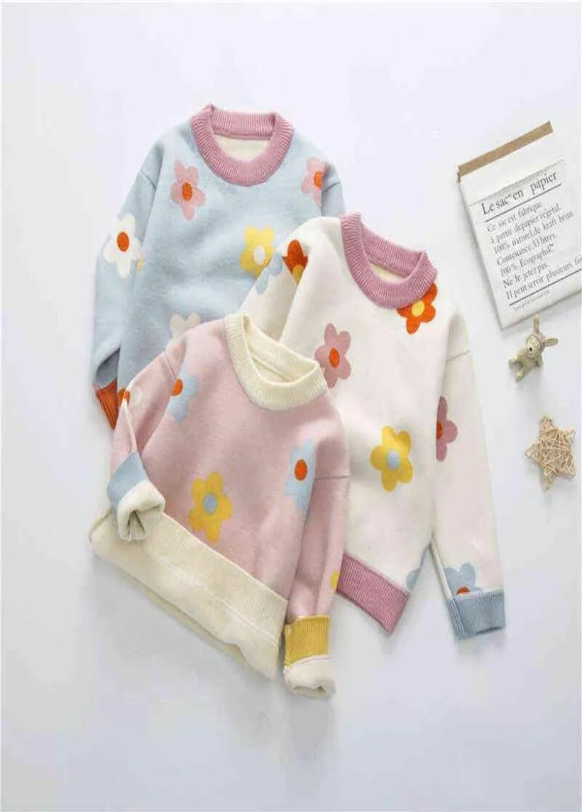 Sonbahar ve Kış Çocuklar039S Peluş Sweater Kız Bebek Daisy Kalın Kazak Örme Alt Kazak Y0925190T957623