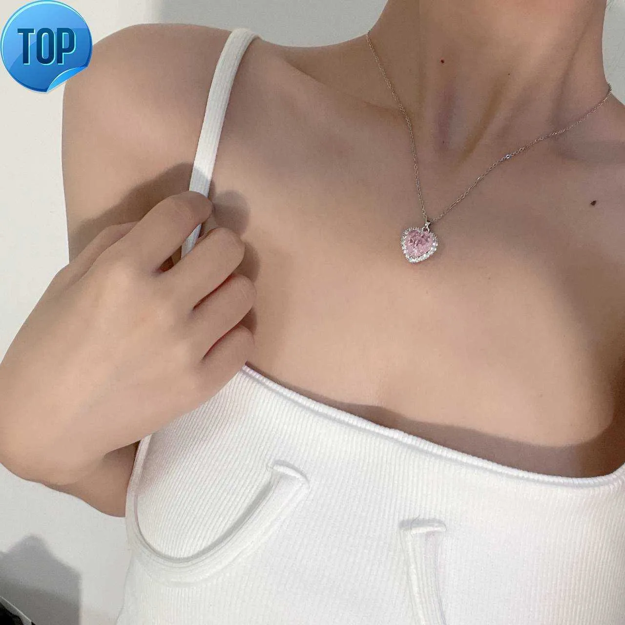 Coreano nuovo brillante rosa zircone cuore catena clavicola collana da donna squisita collana girocollo gioielli per regalo da donna