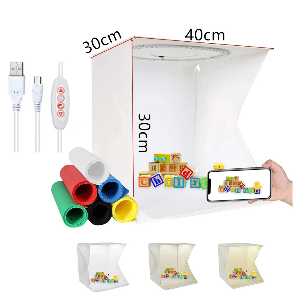 Uppgraderingsdesign 4030 cm PO Studio Light Box Ring LED POGRAPHY Lightbox Shooting Tent Kit 6 Color Backdrop 240229