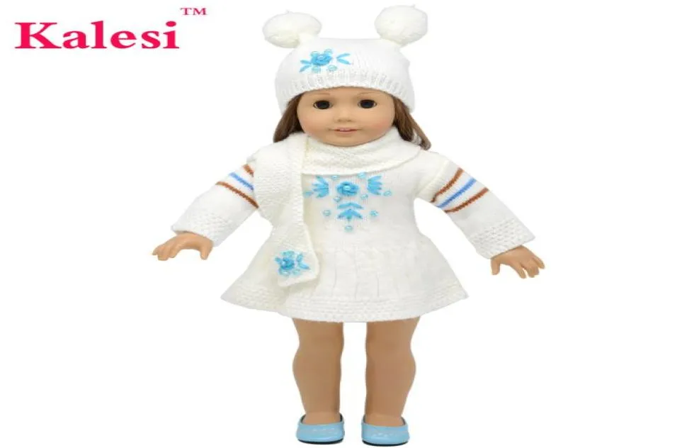 Vêtements de poupée pour filles de 18 pouces, robe pull avec chapeaux et longue écharpe pour enfants, cadeau de fête, jouets, accessoires de vêtements de poupée 3526904