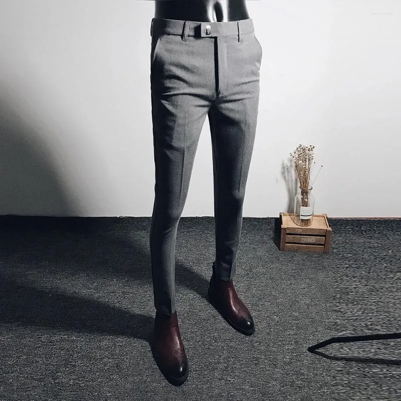 Мужские костюмы Мужские брюки 2024 Slim Fit Деловые брюки Уличная одежда Высокое качество Однотонный повседневный черный серый костюм Брюки Мужские