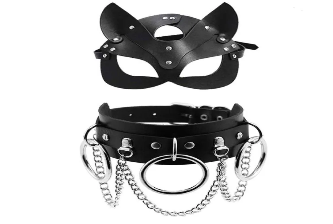 sexiga leksaker för par pu läder mask kvinnor cosplay katt bdsm fetisch halloween svarta masker med sexig halsband erotiska tillbehör6669542