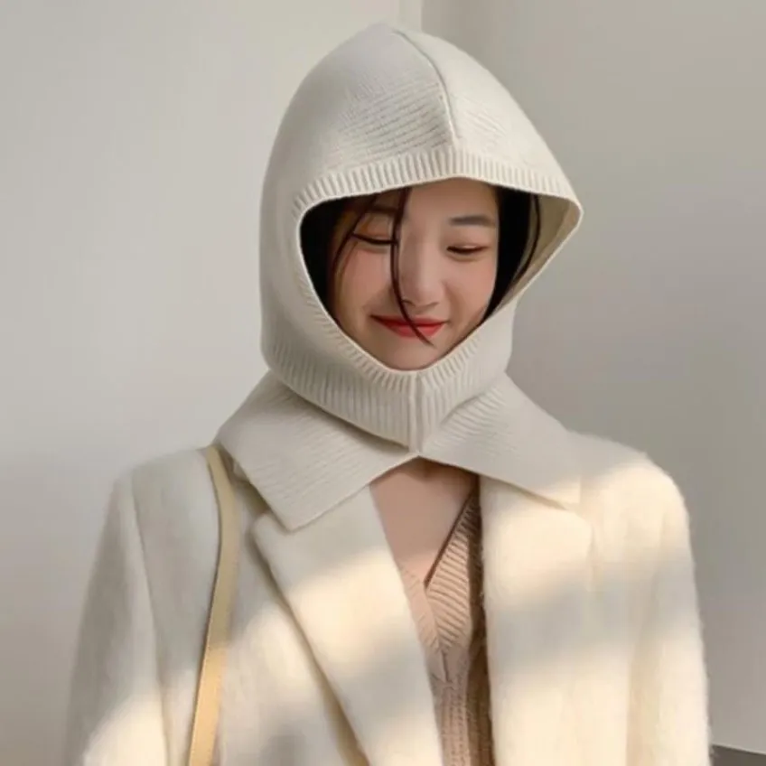 Beanie Skull Caps Korea Ins Beanies Hat Neck Bib One Balaclava Knitted Women Warm Fashion Autumn Winter Ear Protection259v