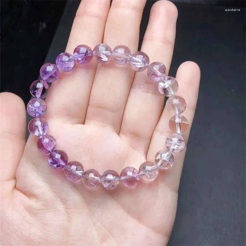 Link Bracelets Natural Purple Asai Quartz Bracelet Handmade Crystal Jewelry Stretch Fashion Bangle Children Birthday Gift 1PCS 8MM