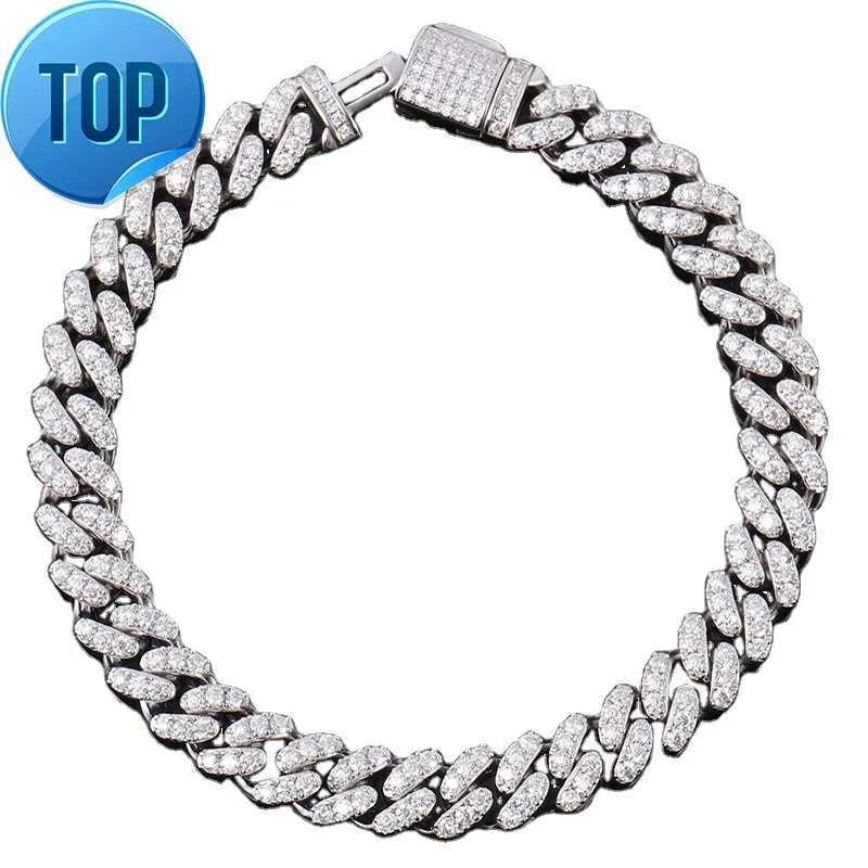 Pulsera de cadena cubana para hombre y mujer, chapada en plata, oro de 18k, 10mm, 14mm, hip hop, hipster, moissanita, cadena de hip hop