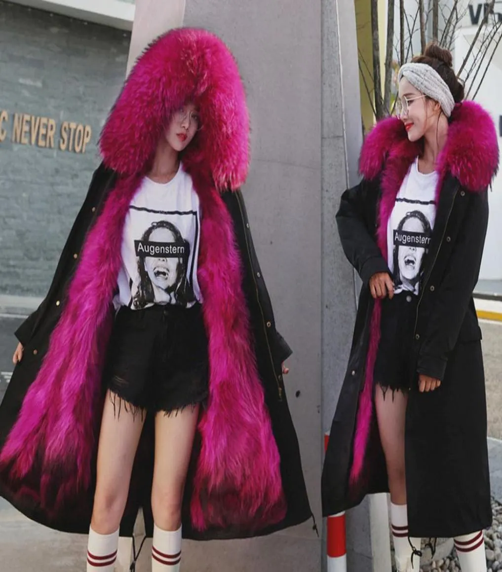 2018 New Winter Jacket Women Coat Detachable 3 in 1 Outerwear Natural Real Raccoon Fur Collar Streetwear Parkasカジュアルラグジュアリー5435088