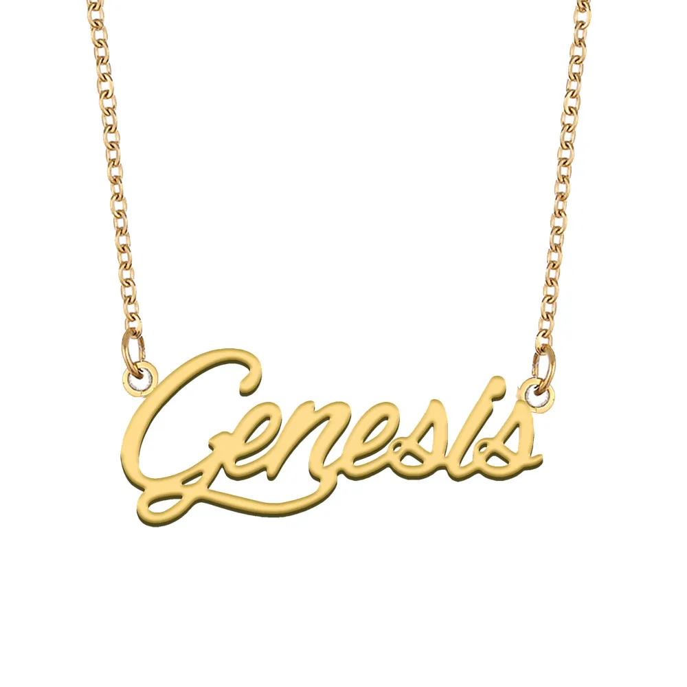 Genesis naam ketting hanger voor vrouwen meisjes verjaardagscadeau aangepaste naamplaatje kinderen beste vrienden sieraden 18k verguld roestvrij staal