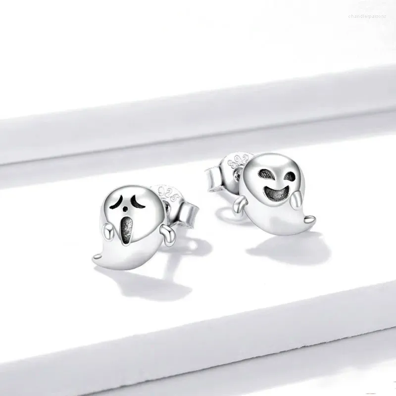 Pendientes de tuerca, producto propio en plata de ley 925, fantasma endemoniado para mujer, Piercing, joyería de regalo de Halloween, tendencia 2024