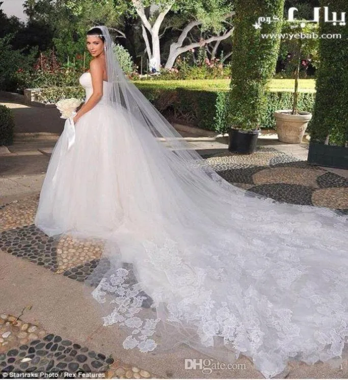 Kim Kardashian voile de mariage 35 mètres de long tulle avec applique inspiré voile de mariée8833224