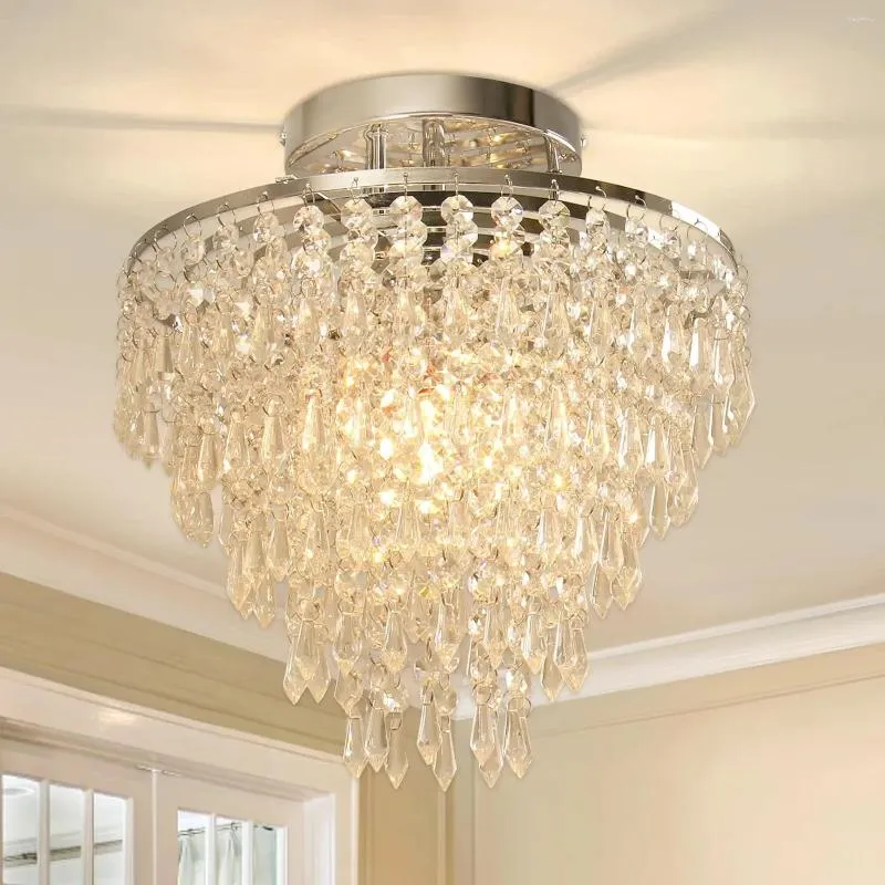 أضواء السقف Frixchur 11.8 "Crystal Chandelier Flush Mount Light 5 مستويات قطرات المطر الإضاءة لاعبا اساسيا لغرفة نوم غرفة المعيشة