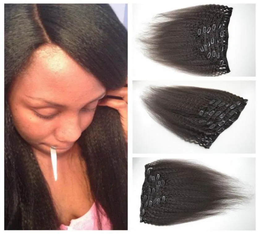Clip in hair extensions 120g 7pcs 4a4b4c Natural color Coarse yaki hair extensions 100 Human hair weaves GEASY9880472