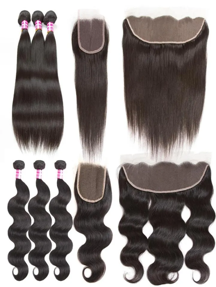 30 34 Inches Human Remy Hair Bundles With Lace Frontal Closure Straight Body Deep Water Loose Wave Jerry Kinky Curly Brazilian Vir9659558