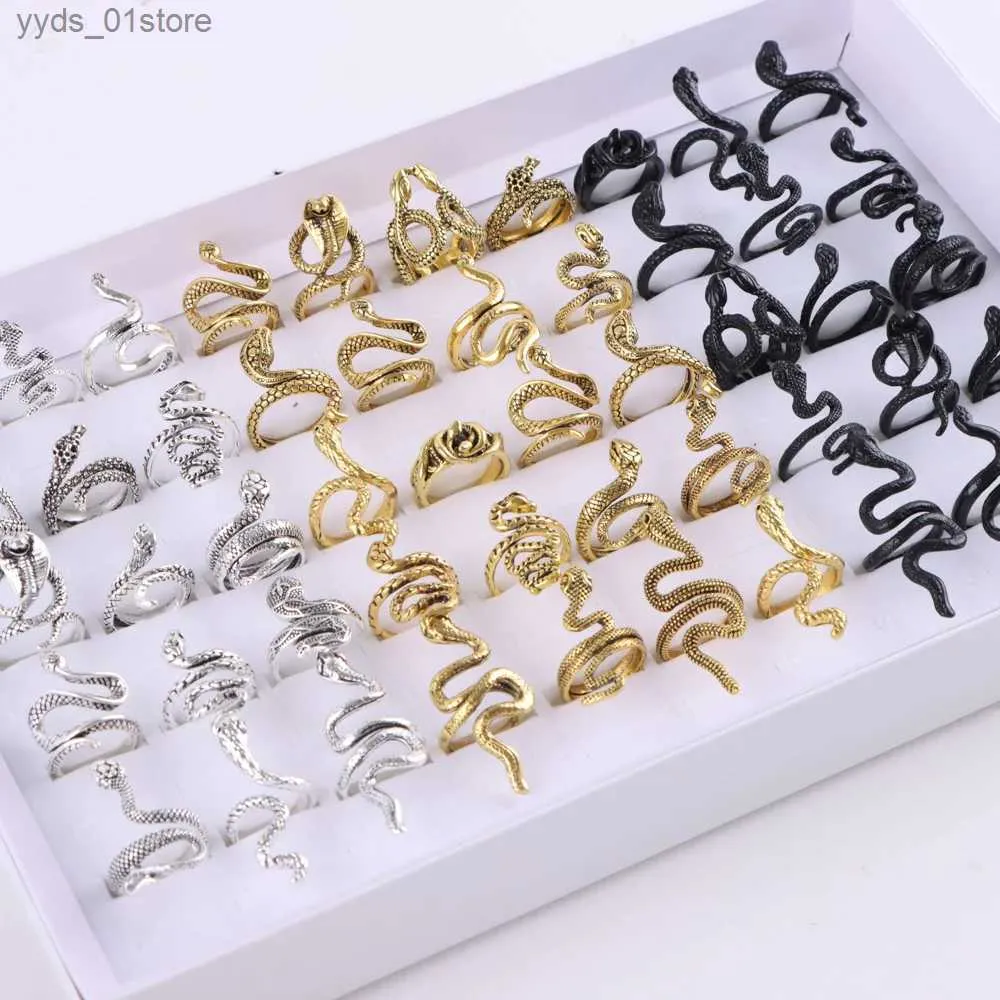 Band Rings En gros 30 pièces/lot mode serpent Animal mélange Style métal ouverture anneaux pour femmes Vintage taille réglable bijoux cadeaux de fête L240305