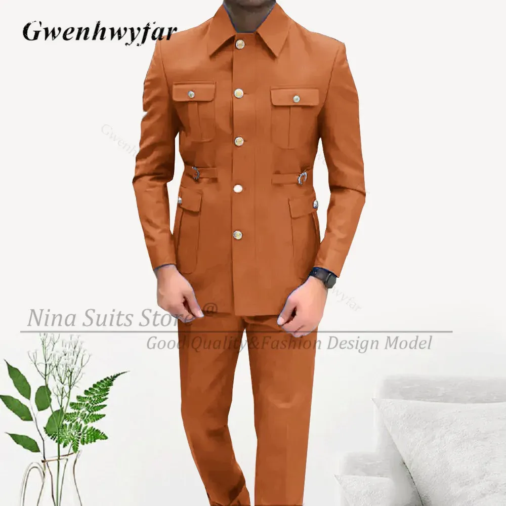 Костюмы GN Africa Style Men Suits Suits Orange Red Gold Button Square Creat Olcalar Tailormade Официальное обычное деловое официальное костюм Homme Homme