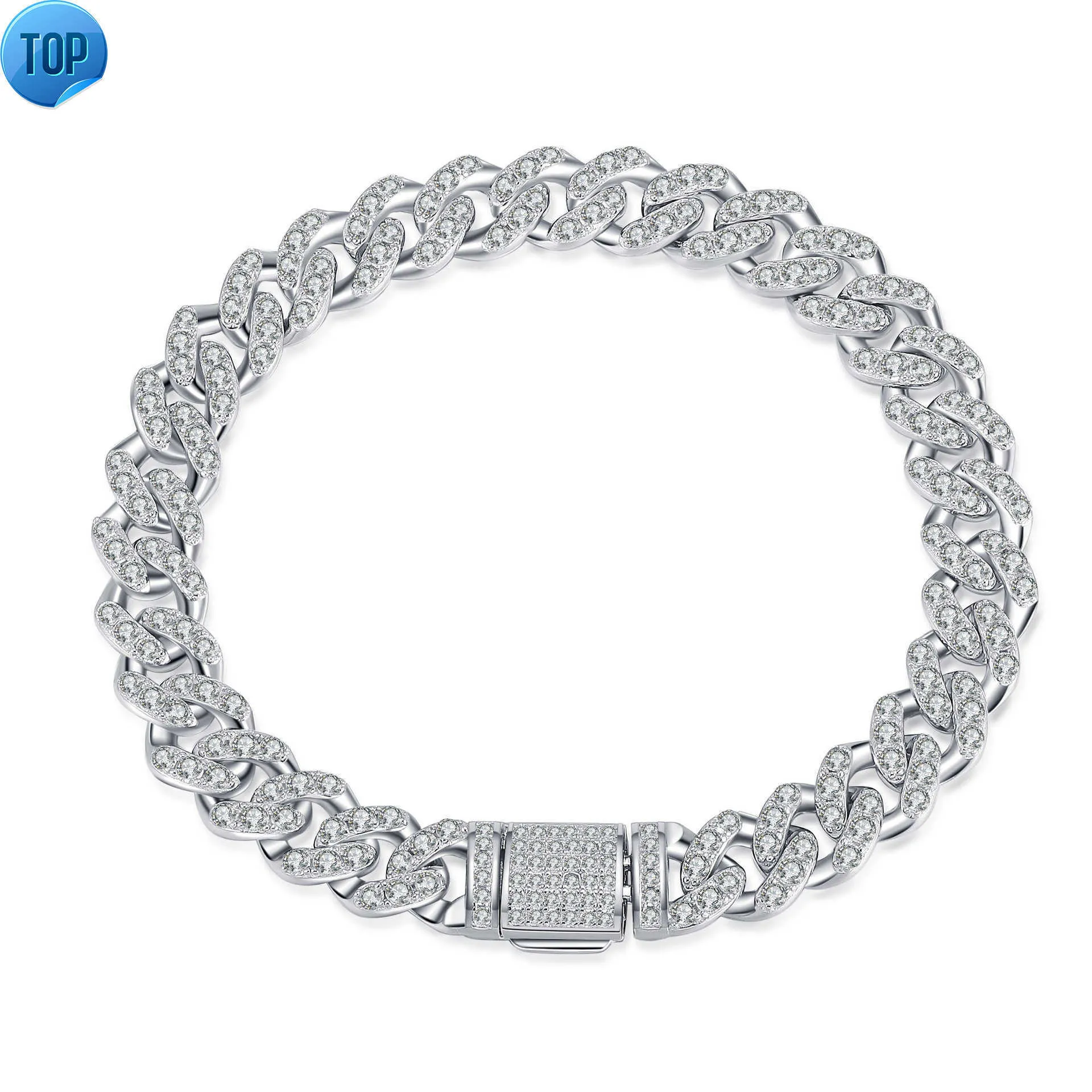 Groothandel Sieraden Fijne S925 Sterling Zilveren Hiphop Armbanden Moissanite Diamond Heren Cuba Chain Fashion Armbanden