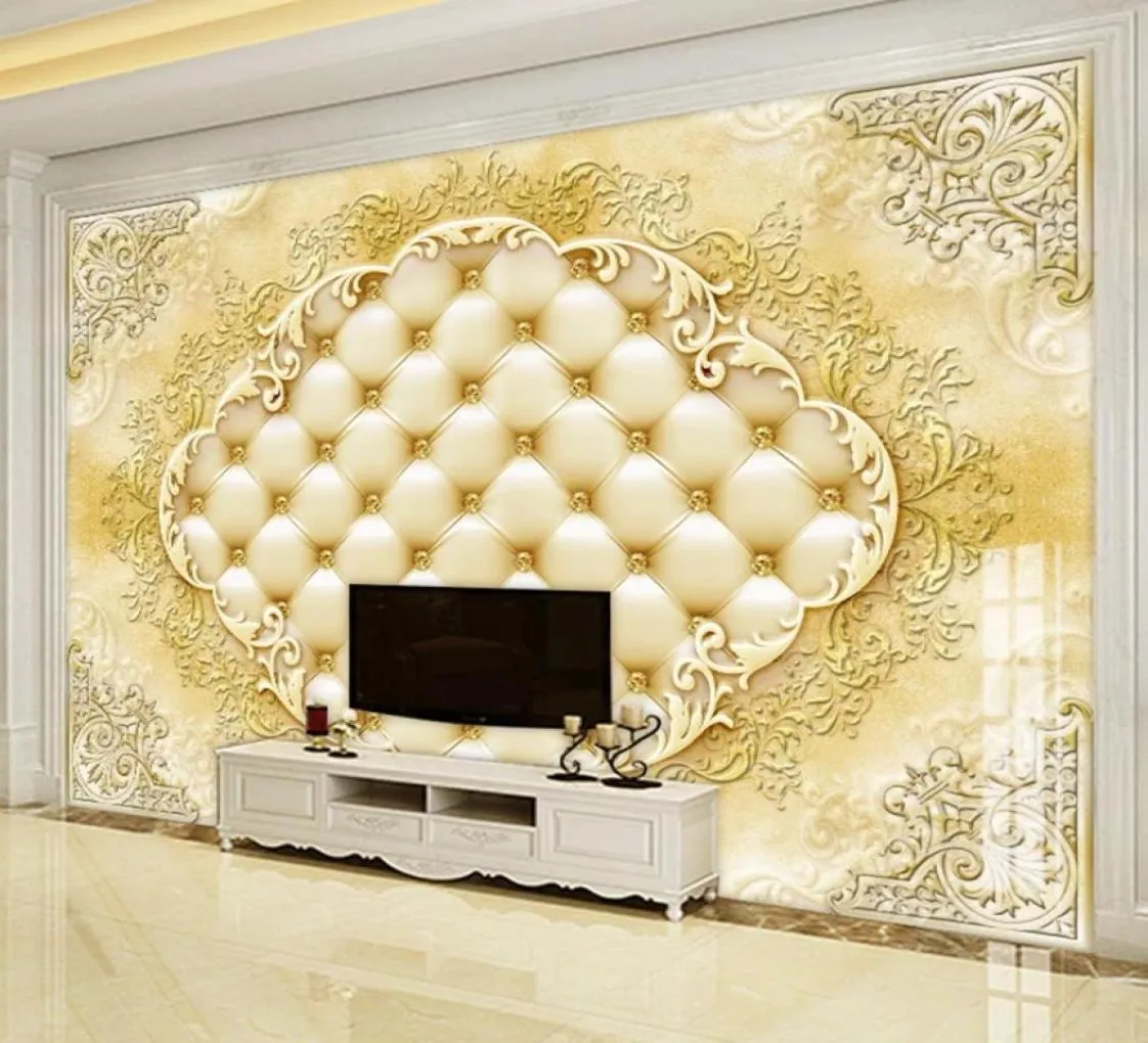 Dropship personalizado po mural papel de parede estilo europeu flor padrão borda 3d pacote macio sala estar tv fundo decoração pa2651851